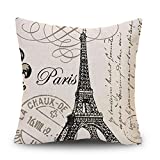 Decor MI Black and Beige Love Paris Linen Square Throw Pillow Case Decorative Durable Eiffel Tower Throw Pillow Covers for Couch Sofa Bed Living Room Cushion Slip Cover 18x18 Inch