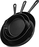 Utopia Kitchen Pre-Seasoned Cast Iron Skillet Set 3-Piece - 6 Inch, 8 Inch and 10 Inch Cast Iron Set (Black)