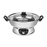 Aroma Housewares ASP-610 Dual-Sided Shabu Hot Pot, 5Qt, Stainless Steel Aroma Housewares 3 Uncooked/6 Cups Cooked Rice Cooker, Steamer, Multicooker, 2-6 cups, Black