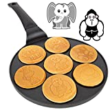 Animal Mini Pancake Pan - Make 7 Unique Flapjack Zoo Animals, Nonstick Pan Cake Maker Griddle for Breakfast Fun & Easy Cleanup