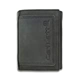 Carhartt Men's Standard Trifold, Durable Wallets, Available Canvas Styles, Leather Triple-Stitched (Black), One Size