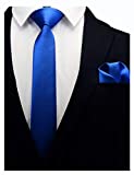 GUSLESON 2.4" Royal Blue Skinny Tie Solid Formal Slim Necktie and Handkerchief Set For Men (0754-07)