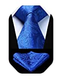 HISDERN Blue Tie Royal Indigo Blue Ties for Men Solid Paisley Neckties and Pocket Squares Set for Weddings