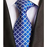 Men's Classic Royal Blue Plaid Tie Jacquard Woven Silk Tie Necktie + Gift Box …