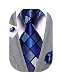 Silk Men Tie Set,Formal Business Wedding Neckties with Handkerchief Cufflink Plaid Check