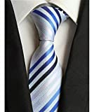 Men's Classic Light Blue White StripeTie Jacquard Woven Silk Tie Necktie + Gift Box …