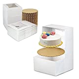 [25 Sets] 6x6x3 White Cake Box with Window and 6 Inches Round Gold Base Circle Board - Cardboard Gift Packaging for Pie, Cupcake, Cookie, Pastry, Restaurant and Bakery Containers