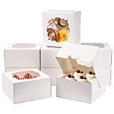 YunKo 25 Pack Bakery Boxes with Window 6x6x3in Pastry Boxes for Mini Cake,Cookies,Muffins and Coca Bombs(White)