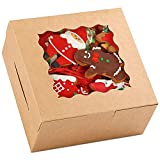 Moretoes 48pcs 6 Inch Brown Cookie Boxes 6x6x3 Inches with Window Kraft Paper Bakery Boxes Pastry Boxes Cupcake Boxes