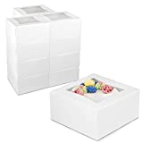 [25 Pack] Pie/Cake Box with Window 6x6x3" - White Cardboard Bakery Packaging for Cupcake, Cookies and Pastry, Auto-Popup Restaurant Containers and Personalized Favors