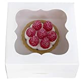 ONE MORE 6"x6"x3"White Bakery Boxes with pvc Window for Pie and Cookies Boxes Small Natural Craft Paper Box 6x6x3inch,Pack of 15