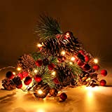6.5FT 20 LED Christmas Garland with Lights, Red Berry Pine Cone Garland Lights Battery Operated, led Garland String Lights, Christmas Decorations for Home, Garland for Fireplace Mantel Xmas Decor