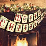 Merry Christmas Banner - Vintage Xmas Decorations Indoor for Home Office Party Fireplace Mantle