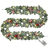 Rocinha 6FT Artificial Prelit Christmas Garland with 30 LED Lights Xmas Greenery Garland with Pine Berries Decor for Mantle,Fireplace,Stairs,Door Holiday Garland Christmas Decoration Indoor Outdoor