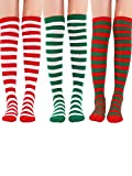Tatuo 3 Pairs Long Striped Socks Knee High Stocking for St. Patrick's Day Irish Cosplay Party Costumes（Red Green, Red White, Green White)