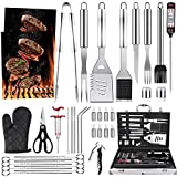 Luyata BBQ Grill Accessories Tools Set, 39PCS Stainless Steel Grilling Barbecue Tool Sets Kit with Aluminum Case, Thermometer, 2 Grill Mats for Backyard Outdoor Camping Birthday Party