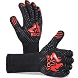 BBQ Gloves, 1472℉ Extreme Heat Resistant Grilling Gloves for Cooking, Baking and for Smoker, Silicone Insulated Cooking Oven Mitts, 13 Inch Long Non-Slip Potholder Gloves,1 Pair (Black & Red)