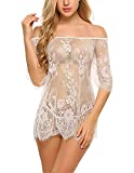 Avidlove Women Sexy Lingerie Cold Shoulder Eyelash Lace Babydoll(White,XL)