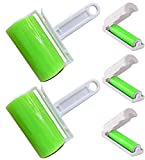 Sticky Lint Roller 5 Pack, Reusable Washable Pet Hair Remover Cleaner with Cover for Clothes, Pet Hairs, Carseats, Include Large/Small Size (Green)