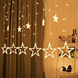 BHCLIGHT 12 Stars 138 LED Star Lights, Curtain String Lights for Bedroom with 8 Lighting Modes,Waterproof Window Lights Ramadan Decorations, Wedding,Garden Christmas Decorations Lights - Warm White