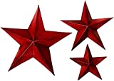 Bellaa 24124 Metal Wall Stars Western Texas Decor Set 12 inch 8 inch 6 inch Red