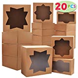 20 PCs Kraft Cardboard Bakery Cookie Boxes Set in 3 Sizes Auto-Popup with Window for Christmas Cupcakes, Cookies, Brownies, Donuts, Truffles Gift-Giving.