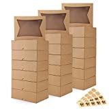 Eupako 8x6x2.5" Cookie Boxes with Window, Brown Gift Boxes for Presents, Auto-Popup Gift Box, Kraft Paper Pastry Boxes for Bakery, Cookies, Donuts, Candy - 25 Pack