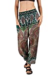 Joob Joob Women's Flowy Boho Pants Harem Loose Yoga Pants Casual Bohemian Hippie Pajama Lounge Comfy Elephant Pajama Pants Aqua