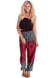 Happy Trunks New Harem Pants Womens Plus Hippie Bohemian Yoga Elephant - High Waisted Baggy Pants for Women (Small, Red Honeycomb)