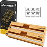 SpaceAid WrapNeat 2 in 1 Wrap Dispenser with Cutter and Labels, Plastic Wrap, Aluminum Foil and Wax Paper Dispenser for Kitchen Drawer, Bamboo Roll Organizer Holder, Compatible with 12" Roll