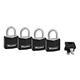 Master Lock Covered Aluminum Padlock with Key, Black, 4 count (Pack of 1)