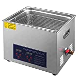 Hihone Ultrasonic Cleaner Ultrasound Cleaning Machine Stainless Steel Digital Timer Temperature with Basket, Jewelry Glasses Cleaner Solution for Industrial Commercial (10L)