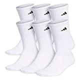 adidas Men's Athletic Cushioned Crew Socks with Arch Compression for a Secure fit (6-Pair), White/Black, Large