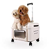 ibiyaya Lavada Pet Transport Luggage Pet Carrier with Wheels, Up to 35lbs, White Mocha - Sturdy Dog and Cat Carrying Case with Telescopic Handle, Swivel Wheels - Small and Medium Rolling Dog Carriers