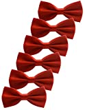 Udres 6 Pack Solid Bow Tie Satin Pre-tied Bowtie for Wedding Party (One Size, Red)