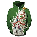 Couple 3D Santa Print Ugly Christmas Kangaroo Pocket Sweatshirt Hoodies Pullover Lady Cat 2X