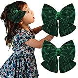 Velvet Hair Bows Girls 6" 2PCS Big Green Fall bow Alligator Clips for Toddler Hair Clips Toddlers Teens Kids Accessories