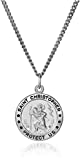Sterling Silver Round Saint Christopher Medal with Stainless Steel Chain, 20"