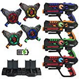 ArmoGear Rechargeable Laser Tag | Laser Tag Guns & Vests Set of 4 with Digital LED Score Display Vests | Lazer Tag Gift Toy for Teen Kids | Indoor & Outdoor Play Toy for Boys & Girls | Ages 8-12 +