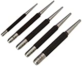 Starrett S117PC Center Punch Set, Set of 5 - 1/16", 5/64", 3/32", 1/8", 5/32" Diameters, Hardened Tempered Steel Metal, Centering Tool for Machinists, Carpenters with Knurled Finger Grip, Storage Pouch