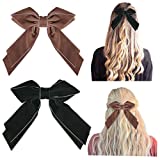 DEEKA 2 PCS 6" Large Velvet Bows Hair Clips Barrettes Hair Accessories for Women and Girls -Green/Coffee