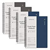EMSHOI Graph Spiral Notebook 4 Pack, A5 Graph Paper Notebook/Journal, Waterproof PVC Cover, 100GSM Thick Paper, with Free Sticky Notes, 80 Sheets/160 Pages Per Book, 5.7" x 8.22", Coffee Blue