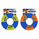 Nerf Dog Toss and Tug Ring Dog Toy, Frisbee, Lightweight, Durable and Water Resistant, 9 Inch Diameter, For Medium/Large Breeds, Two Pack, Green and Orange