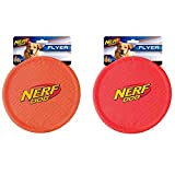 Nerf Dog Nylon Flyer Dog Toy, Frisbee, Lightweight, Durable and Water Resistant, Great for Beach and Pool, 9 inch Diameter, for Medium/Large Breeds, Two Pack, Orange and Red (8959)