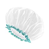 mikimini Shower Cap for Women and Girls,Reusable,Waterproof, Washable, Cute and Soft,White
