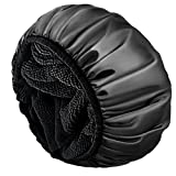 Aquior Shower Cap,Extra Large Triple Layer Bathing Cap with Dry Hair Function for Women Microfiber Terry Cloth Silky Satin 100% Waterproof Reusable Long Hair Bath Caps