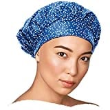 TIARA Shower Cap for Women, Terry Lined – Leak-Free, Washable and Waterproof Shower Cap – Reusable Shower Cap for all Hair Lengths/Styles – Also Works as a Deep Conditioning Cap – Dots Blue