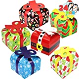 24 PCs 3D Christmas Goodie Boxes with Bow for Holiday Xmas Goodie Paper Boxes, School Classroom Party Favor Supplies, Candy Treat Cardboard Cookie Boxes