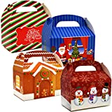 48 Pieces Christmas Cardboard Treat Boxes for Holiday Xmas Goody Gift Goodies Paper Gable Boxes School Classroom Party Favor Supplies Candy House Treat Cardboard Bakery Cookie Box