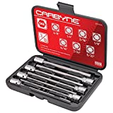 CARBYNE 7 Piece Extra Long Hex Bit Socket Set - SAE, S2 Steel Bits | 3/8" Drive, 1/8 inch to 3/8 inch